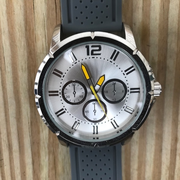 Geneva Men Watch Gray Silicon Rubber Band Big Dial - Picture 7 of 8